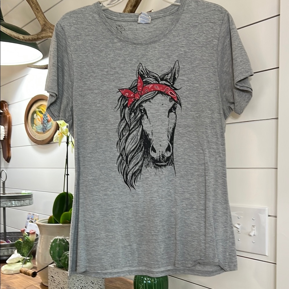 Port & Company Gray Horse w/Bandana - Ladies T-Shirt